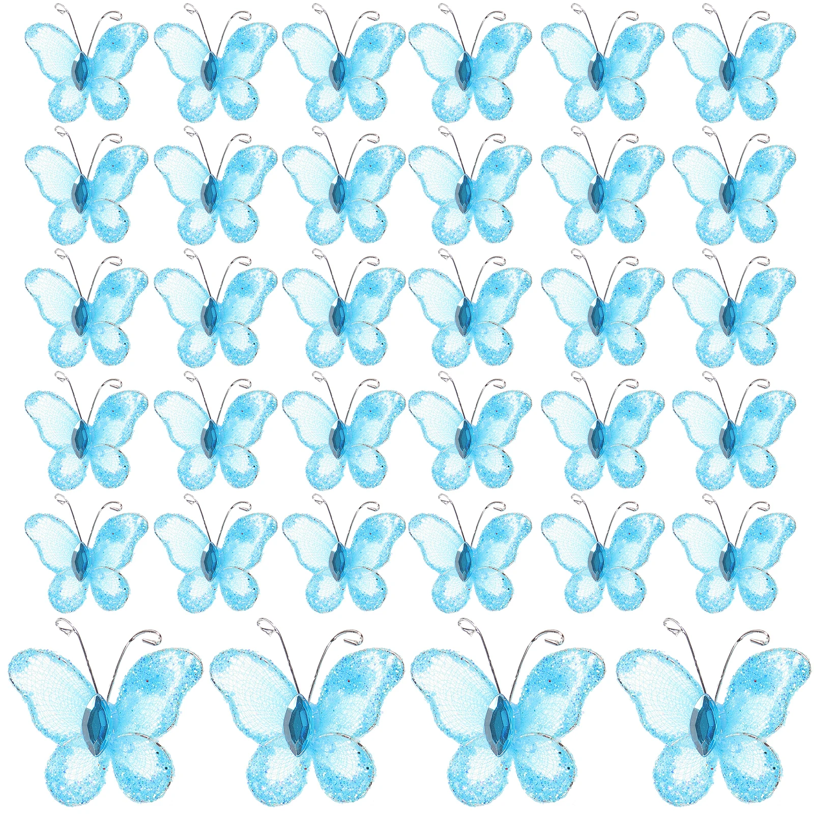 

50 Pcs Mesh Butterfly Decoration Blue Glittering Wired 3x3cm Wedding Favors Scrapbooking Invitations Accessories