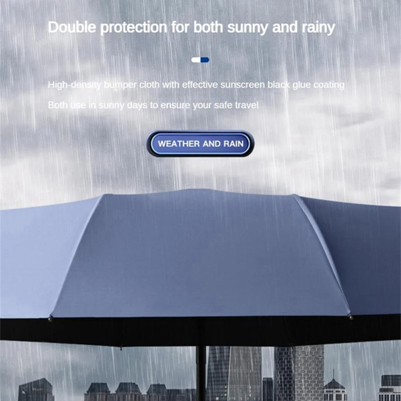 Automatic Reverse Folding Umbrella With LED, 10 Ribs Windproof, Reflective UV Protection For All Weather