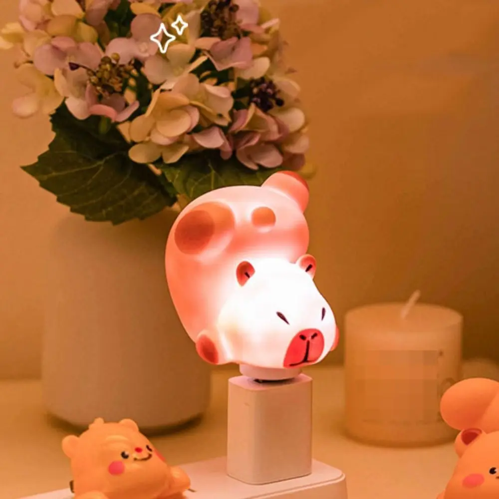 Cute Capybara USB Night Light Plastic Cartoon Smart Voice Night Light Convenient Brown USB Small Atmosphere Lamp Bedroom