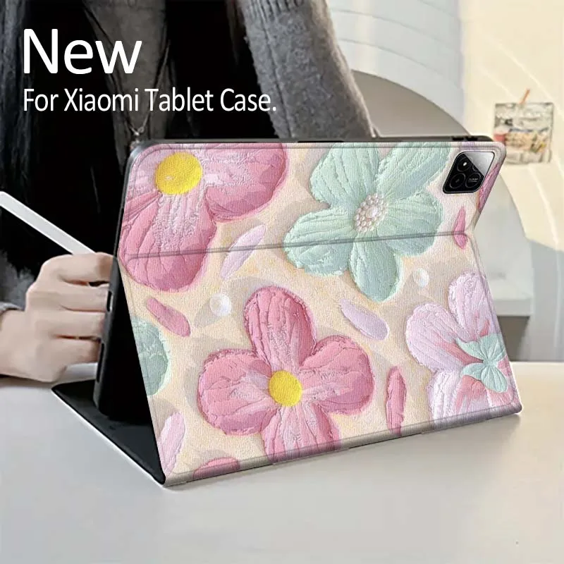 Oil Painting Flower Design For Xiaomi Redmi Mi Pad 5 6 6s 7 SE Pro Max Ultra 12.4 12.5 14 inch Tablet Case