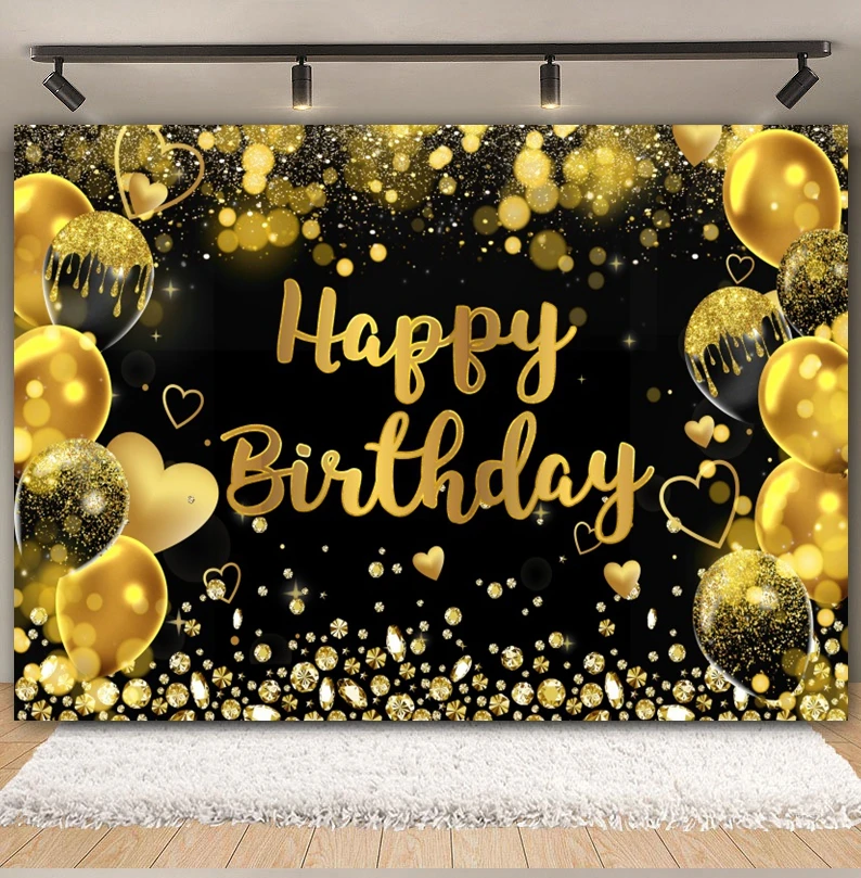 Adult Birthday Photography Backdrop Black Gold Blue Glitter Balloon Boy Girl Baby Shower Birthday Party Background Photo Studio