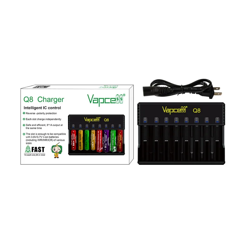 오리지널 Vapcell Q8 충전기, 각 슬롯 1A, 리튬 배터리 충전기, 18350/18650/21700/26650 셀용 범용 배터리 충전기