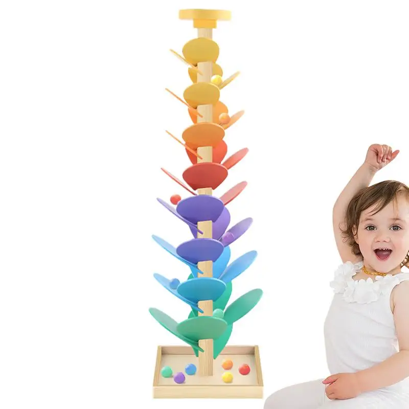 

Toddler Ball Drop Toy Leaves Bocce Tree Baby Ball Track Wooden Early Education Color Cognition Toy STEM Music Integration