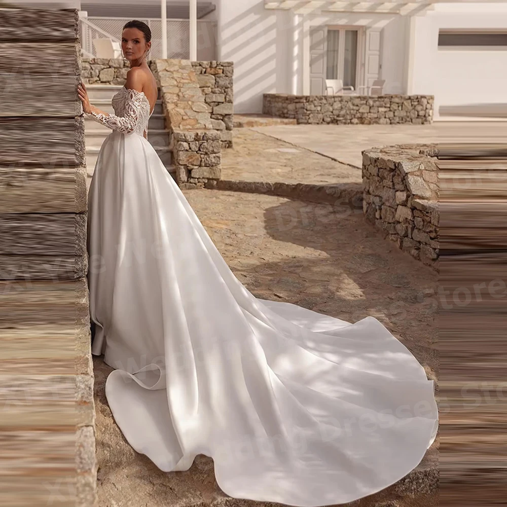 Fascinating A Line Women's Off Shoulder Wedding Dresses Vestido De Novia Lace Appliques Bride Gowns Customized Robe De Mariée