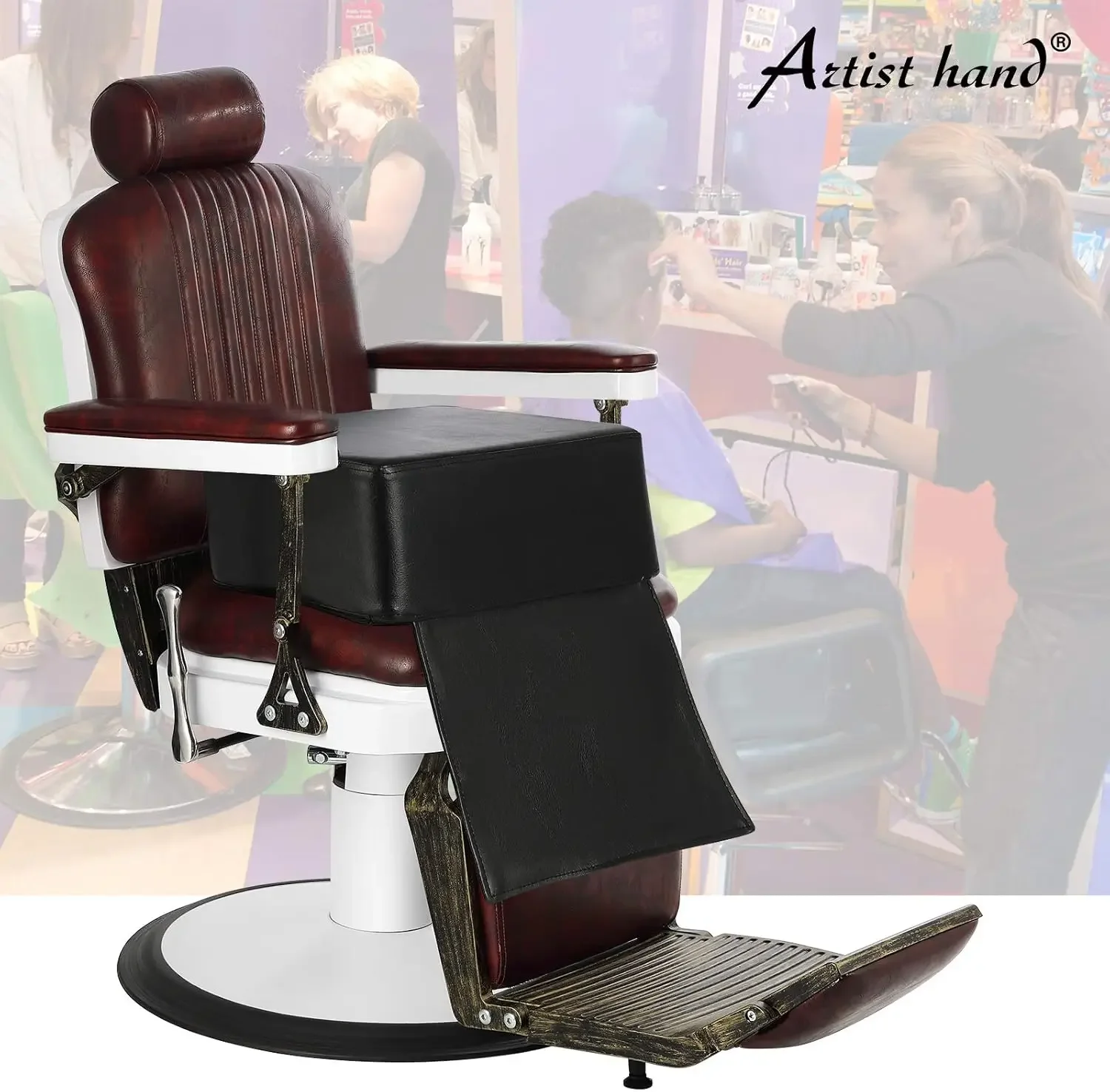 

Kids Booster Seat for Salon Haircuts 6.5 Inch Thick Cushioned Black Leather with Foot Guard