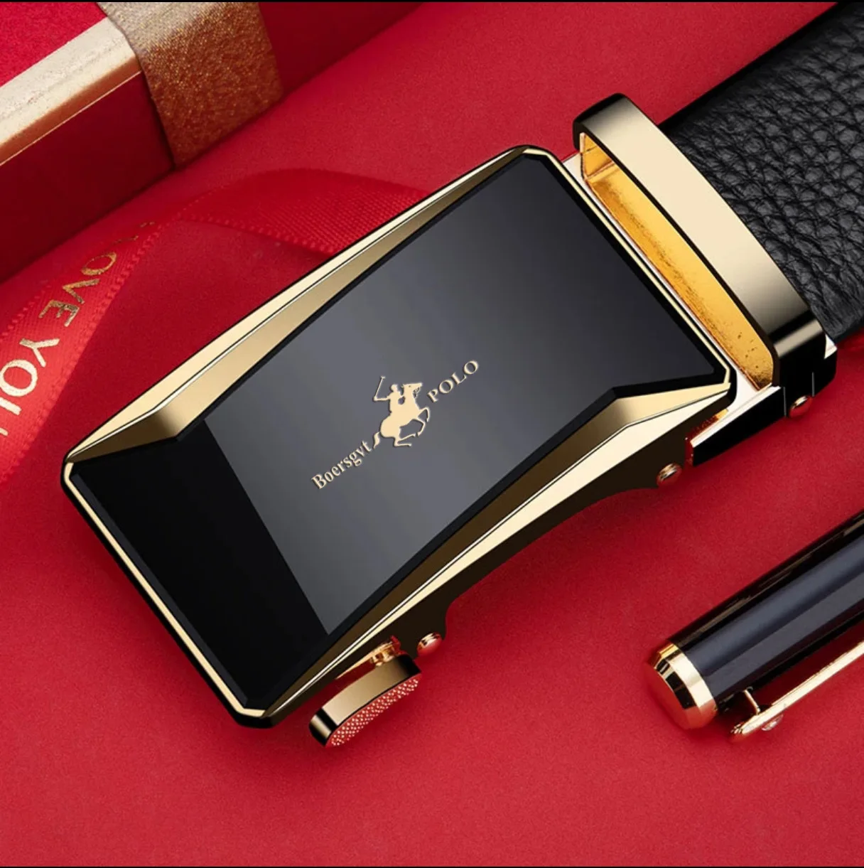 เข็มขัดผู้ชายหัวเข็มขัดอัตโนมัติ หนังแท้ ธุรกิจ อเนกประสงค์ ดีไซน์เรียบง่าย เข็มขัดคาดเอวมีสไตล์ มาพร้อมกับกล่องของขวัญระดับพรีเมียม