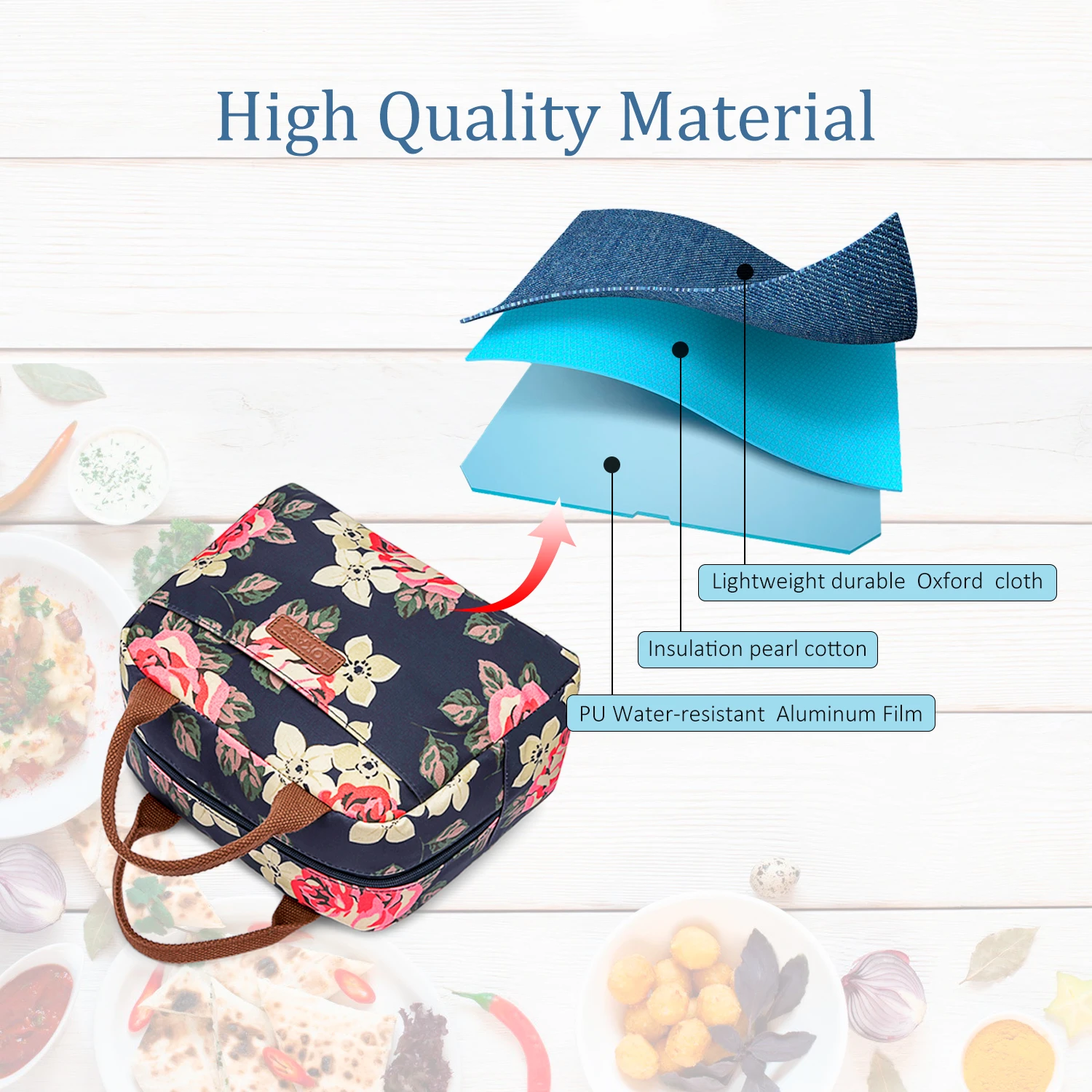 LOKASS Functional Pattern Cooler Lunch Box Portable Insulated Lunch Bag Thermal Food Picnic Lunch Bags For Women