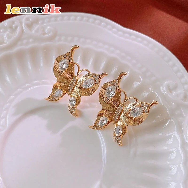 LENNIK أقراط على شكل فراشة مرصعة بالألماس بإبرة فضية، ترصيع عالي الجودة عبر الحدود، مجوهرات كلاسيكية فريدة من نوعها