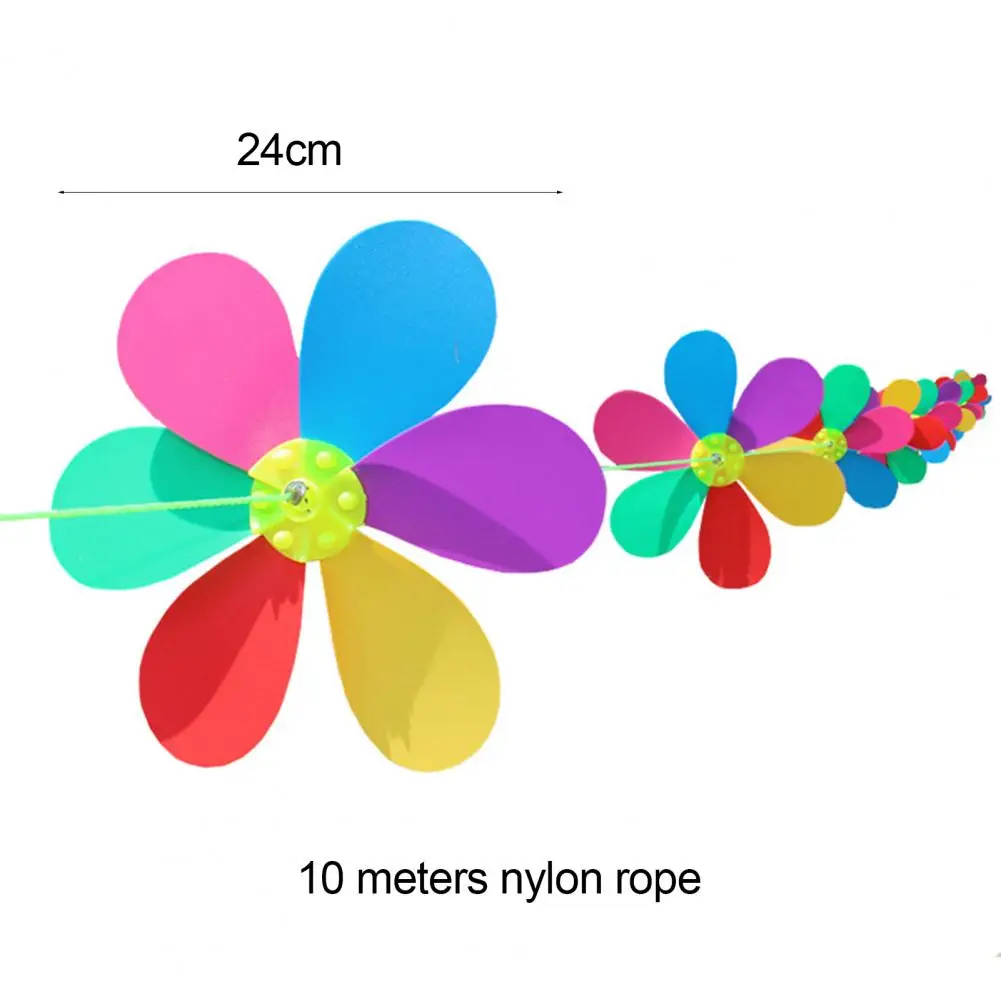 24cm Diameter String Windmill Wind Whirligig 1000cm Nylon Rope Garden Decor Six Colors Rotating Flower With Hanging String Yard