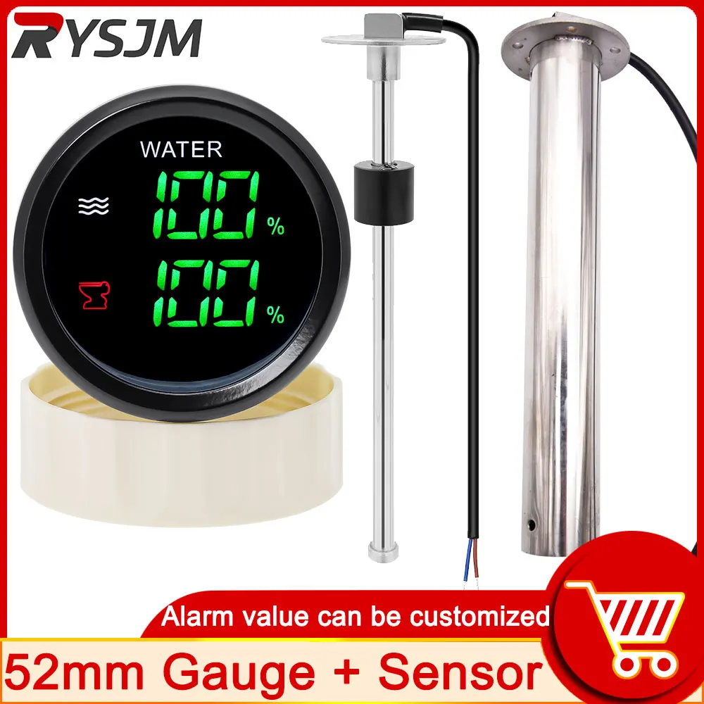 

1pc Gauge + 2pcs Sensors 52mm Digital Water Level Sewage Level Meter Dual Gauge 0-190ohm Water Sewage Level Sensor HTG Boat Car