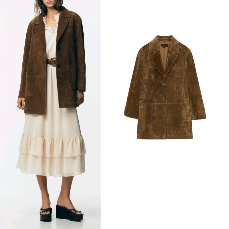 

Autumn New Arrival Women's Casual Sle Long Sve Suede Jaet Coat Lazy Faion Polyester Fiber Casual Scene