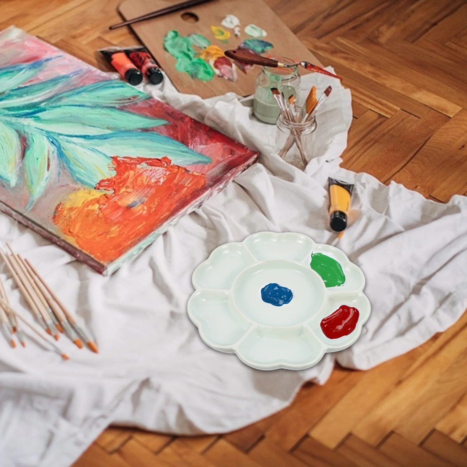 

1Pcs Ceramic Painting Tray Portable Space Saving Color Mixing Palette for Oil Watercolor Pigments Painting Tray