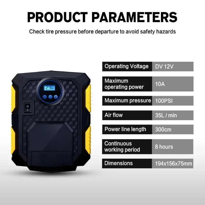 12V LCD Digital Display Car Tire Inflator Portable Air Compressor Pump with LED Light  For Car Motorcycles Bicycles