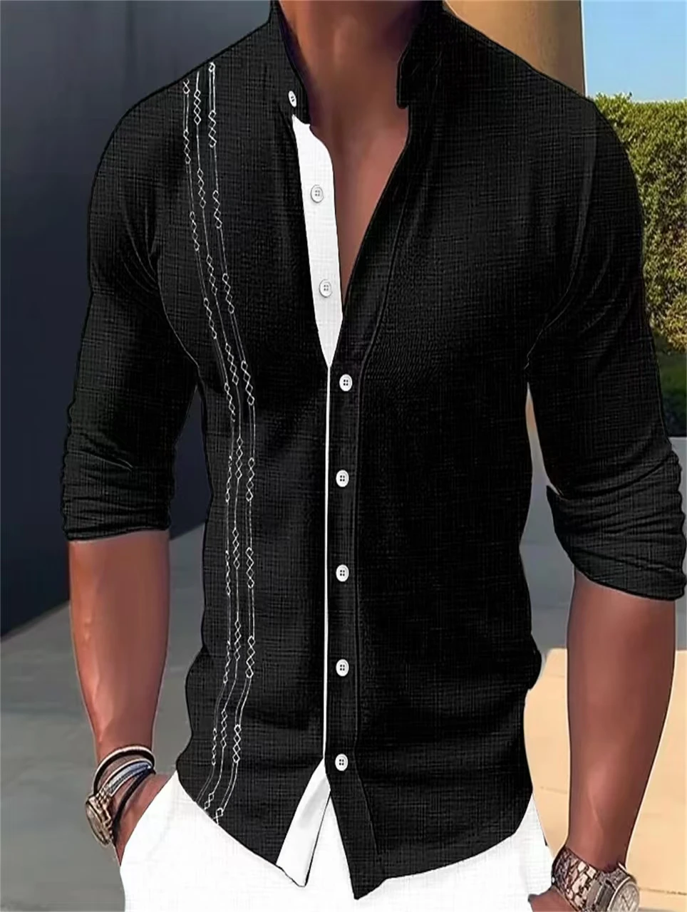 Autumn new long-sleeved slim-fit cotton linen business casual shirt young muscle men trend fashion to wear cardigan tops