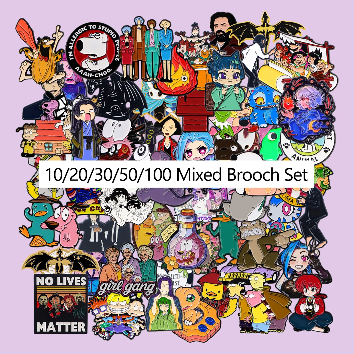

10/20/30/50/100pcs Mixed Wholesale Cartoon Anime Figures Enamel Pins Cute Girls Badges on Backpack Brooch Set Cosplay Accessory