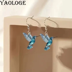YAOLOGE Exquisite 2D Animal Bird Design Ice Crystal Blue Hummingbird Earrings Acrylic Material Women Elegant Eardrop Party Gifts