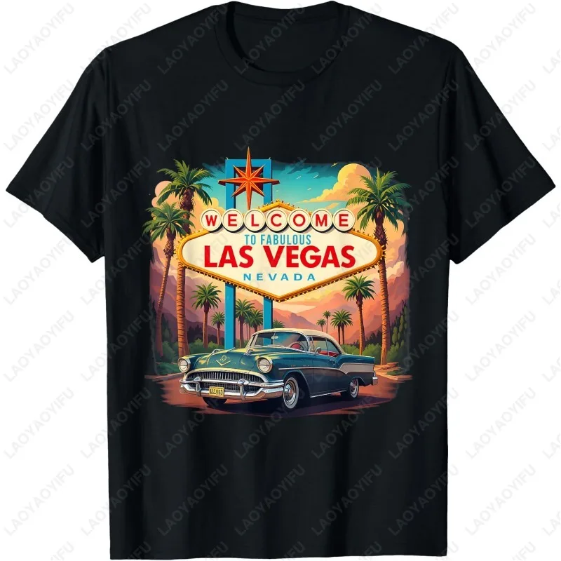 Retro Las Vegas Nevada Souvenir Vacation Trip TShirt Men Women High Quality Cotton Loungewear Tees Vintage Unisex Casual Tops