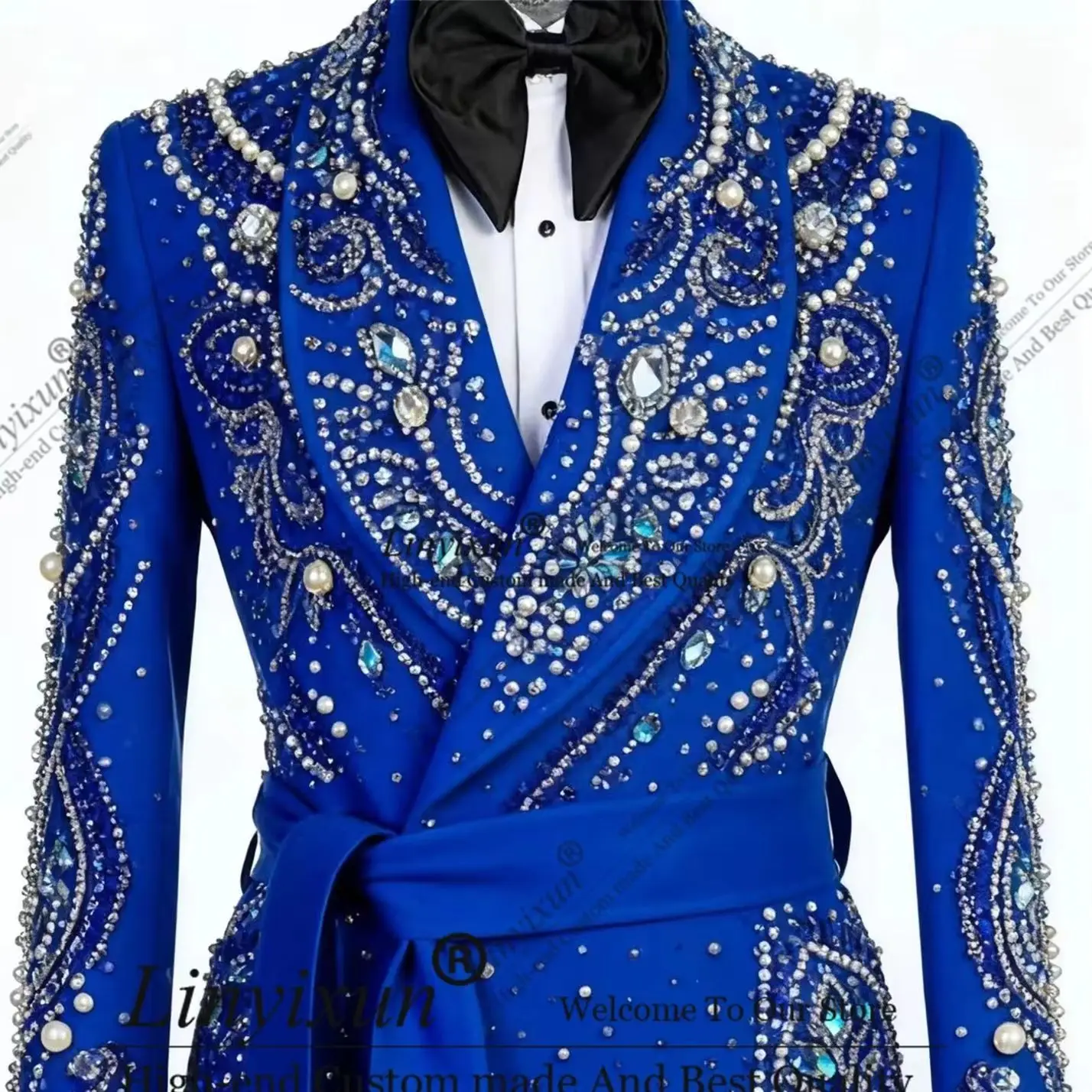 Handsome Winter Long Coat Slim Men Suits 1Pieces Groom Male Blazers Customized Sparkly Rhinestone Diamond Tuxedos Ropa homre