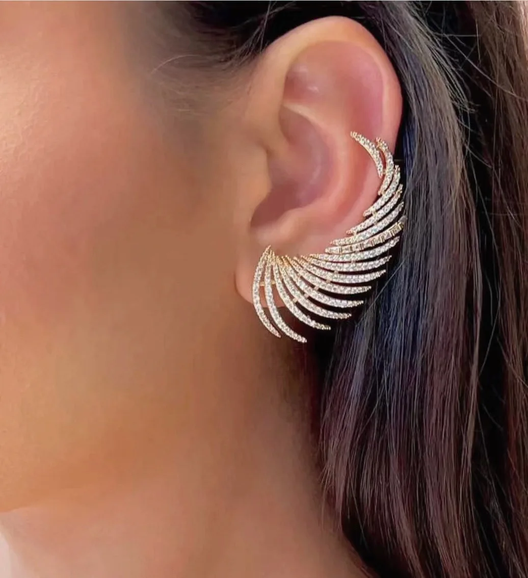 Bilincolor Micro Inlaid Zirconia Hollow Line Angel Wing Earrings for Women