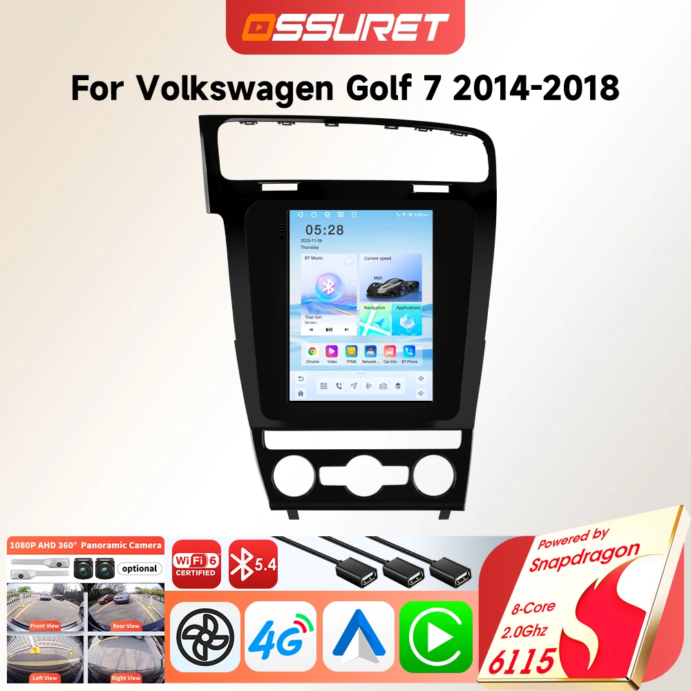 6115 Autoradio für Volkswagen Golf 7 2014-2018 Kabelloses Carplay Android Auto GPS Stereo 4G 2din Autoradio 9,7 Zoll Vertikaler Touchscreen