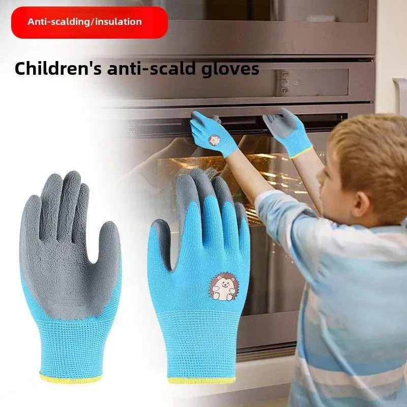 Heat-Resistant Children's Gloves for Barbecue Oil-Splatter Proof Kitchen Cooking Flexible Five-Finger Baking Steamer Dish Ser...