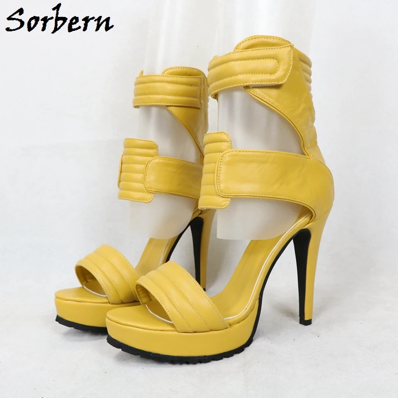 

Sorbern 13Cm Thin Heel Women Sandals Stilettos Platform Summer Wide Ankle Wrap Footwear Multi Colors Size 33-48 Heeled Sandals