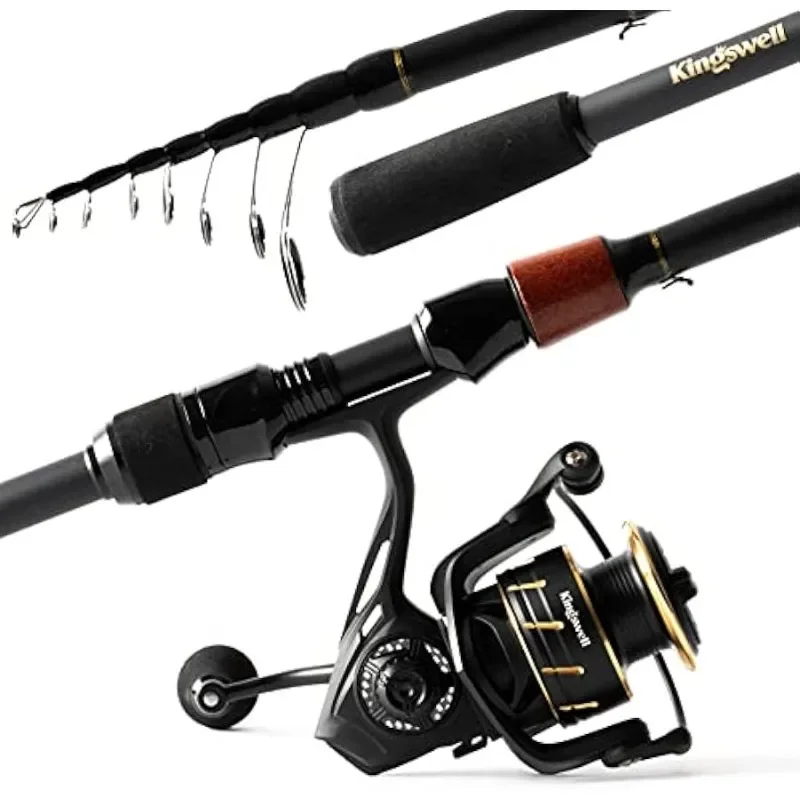 

KINGSWELL Telescopic Fishing Rod and Reel Combo, Premium Graphite Carbon Collapsible Fishing Pole with Spinning Reel