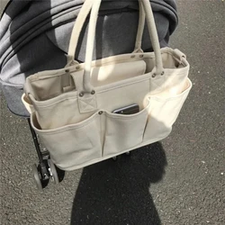 Multi Pockets Canvas Mummy Bag, Large Capacity Tote Bag, Crossbody Diaper Bag For Going Out