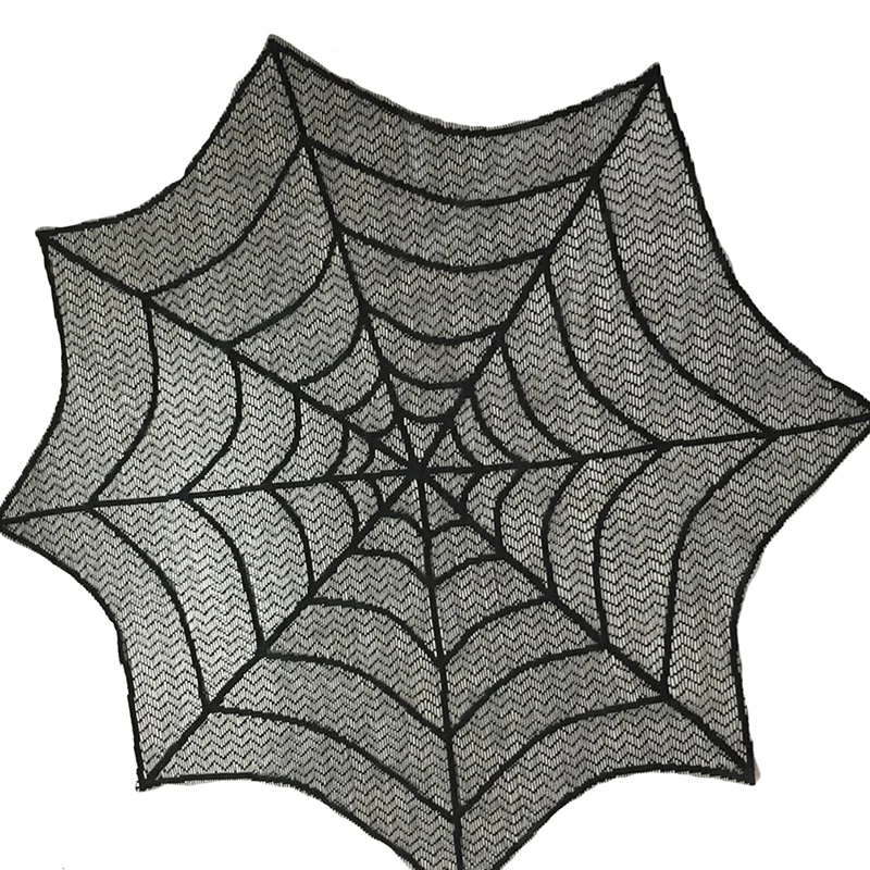 

Round Polyester Lace Table Mat Halloween Decoration Lace Spider Web Table Cloth Black Table Runners Event Party Supplies