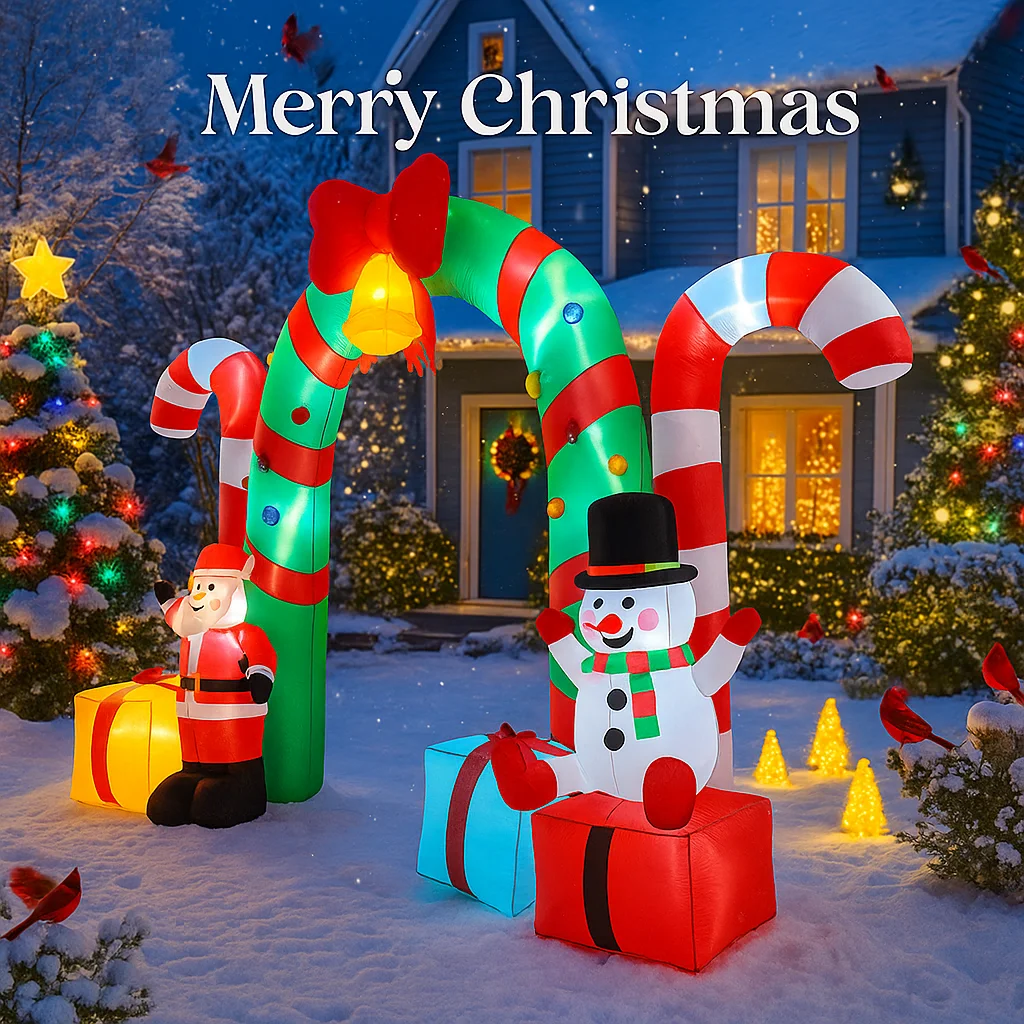 10.1FT Outdoor Holiday Decoration Santa Claus Snowman Candy Cane Archway Inflatable Christmas  Yard Decor Lights Home Toy