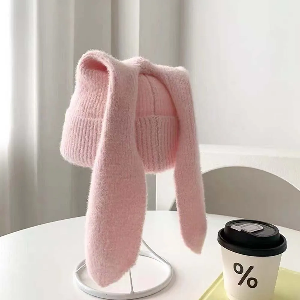 

Versatile Elastic Bunny Pullover Cap Korean Style Soft Rabbit Ears Cap Dome Headgear Solid Color Knitted Hat Men