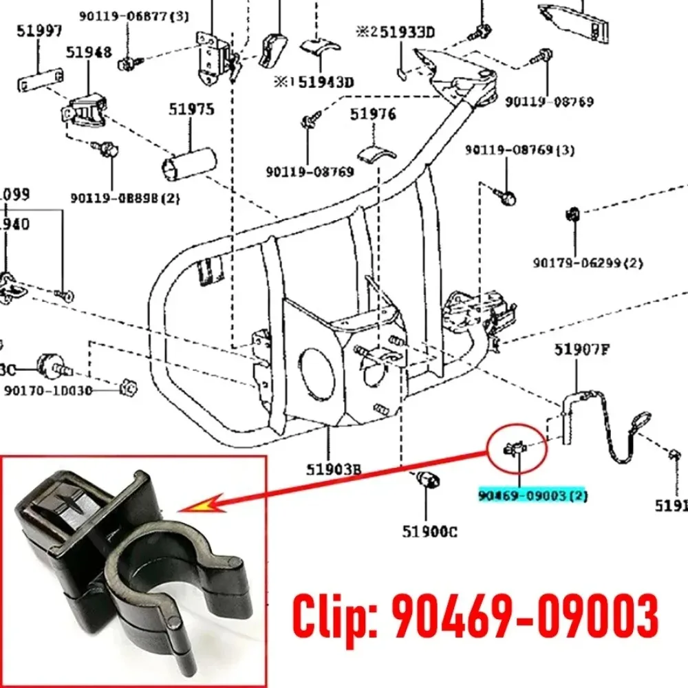 1Pc Rear Spare Tire Rack Pin/Fixing Clip Buckle For Toyota Land Cruiser LC200 LC100 1998-2020 90469-09003/51907-60060