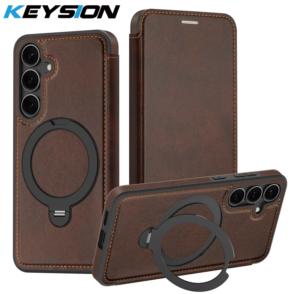 

KEYSION Leather Flip Wallet Case for Samsung Galaxy A17 A56 5G A36 A26 A55 A35 A15 Card Slot Magnetic 360 Ring Stand Phone Cover