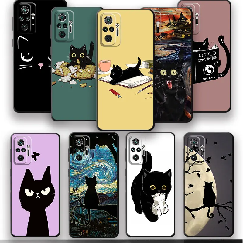 TPU Soft Cover Black Cat Cartoon Cute Case for Motorola Moto G Stylus One Hyper Edge 20 Lite 30 Pro One Fusion Plus S30 E6s X30