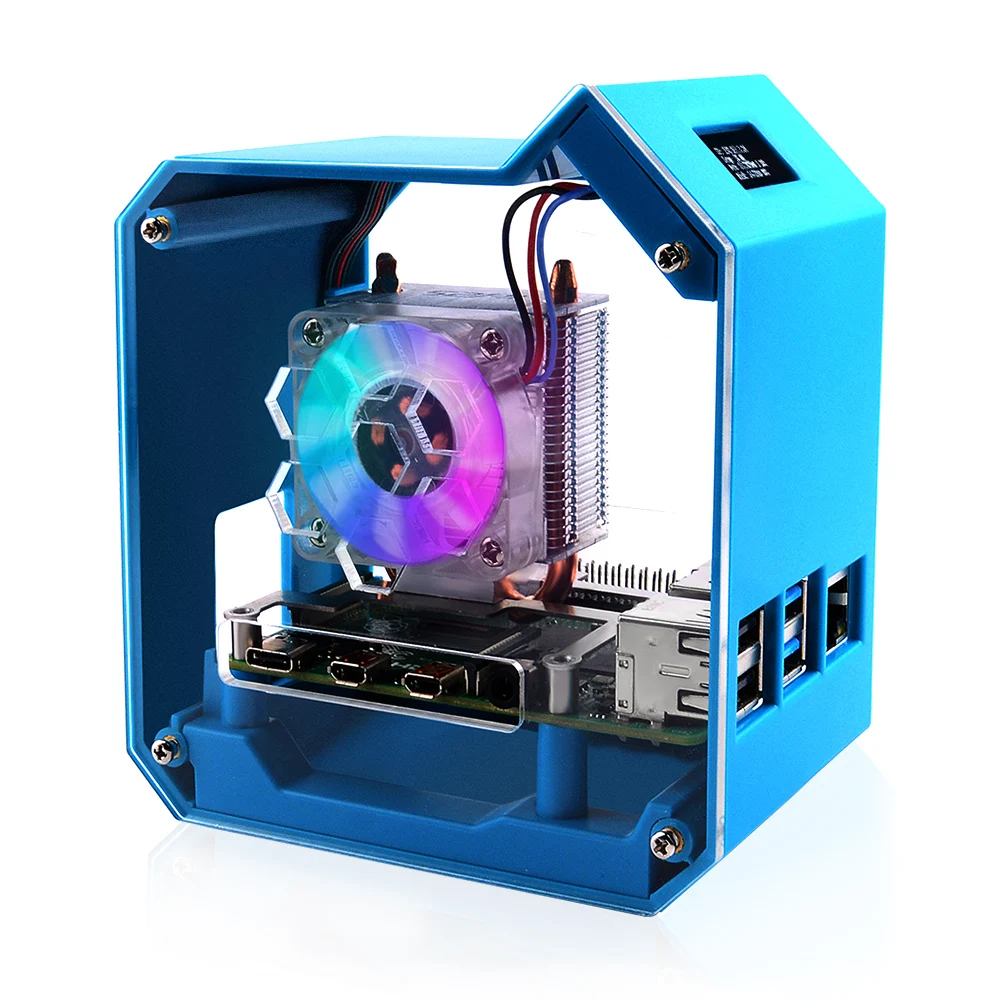 Mini Tower Kit For Raspberry Pi 4B, Desktop Computer Case, Strong Heat Dissipation, OLED Screen Displa ABS material case