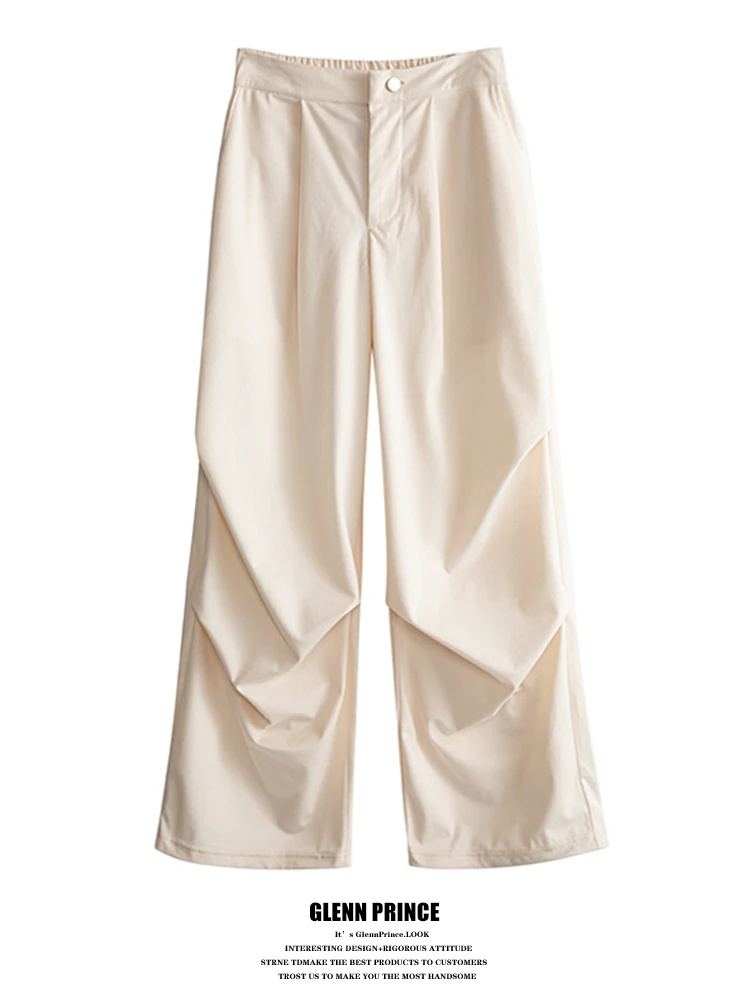 

American High Street Pure Color Wfle Straight Casual Pants Men's Spring Design Match Long Pants Loose Fit Straight Leg