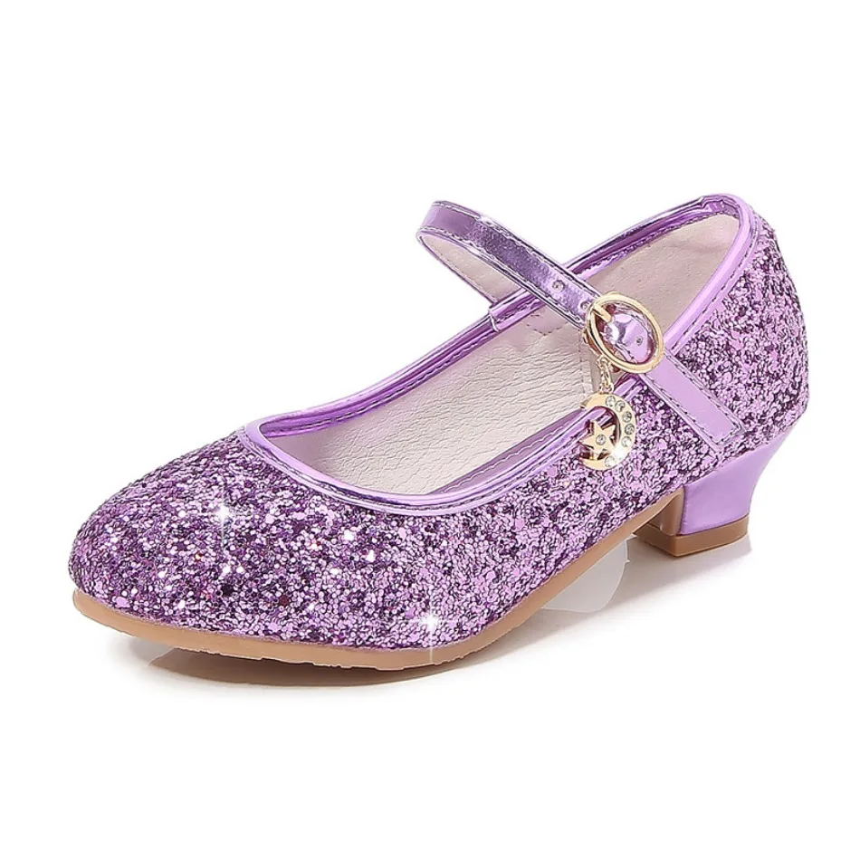 Girls Shoes Children High Heel Glitter Crystal Sandals Fashion Buckle Kids Princess Dance Shoe Student Performance Leather Shoes