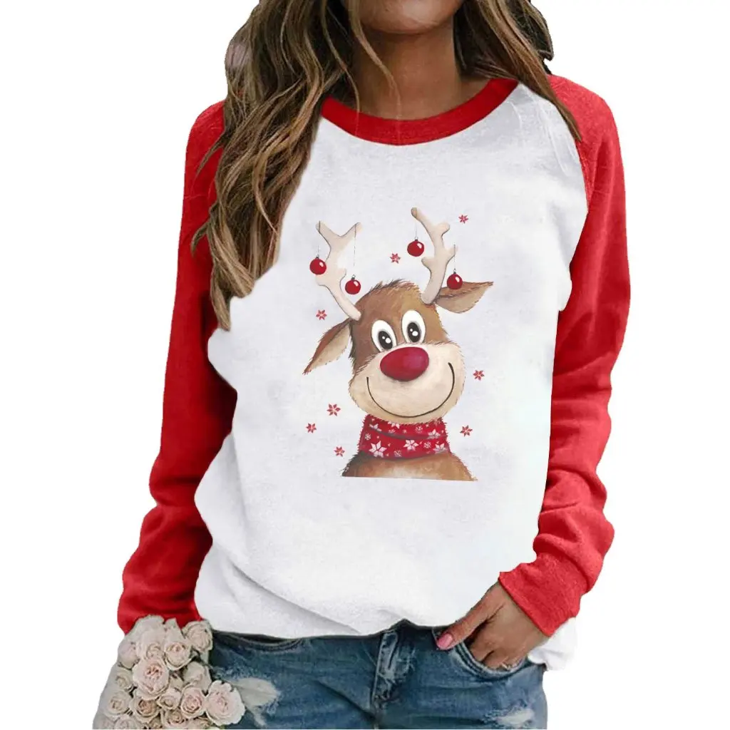 レディースカジュアルプリントフリーススウェットシャツ、ヨーロッパアメリカンスタイル、ラグランプルオーバー、冬の新作、独立系ウェブサイト