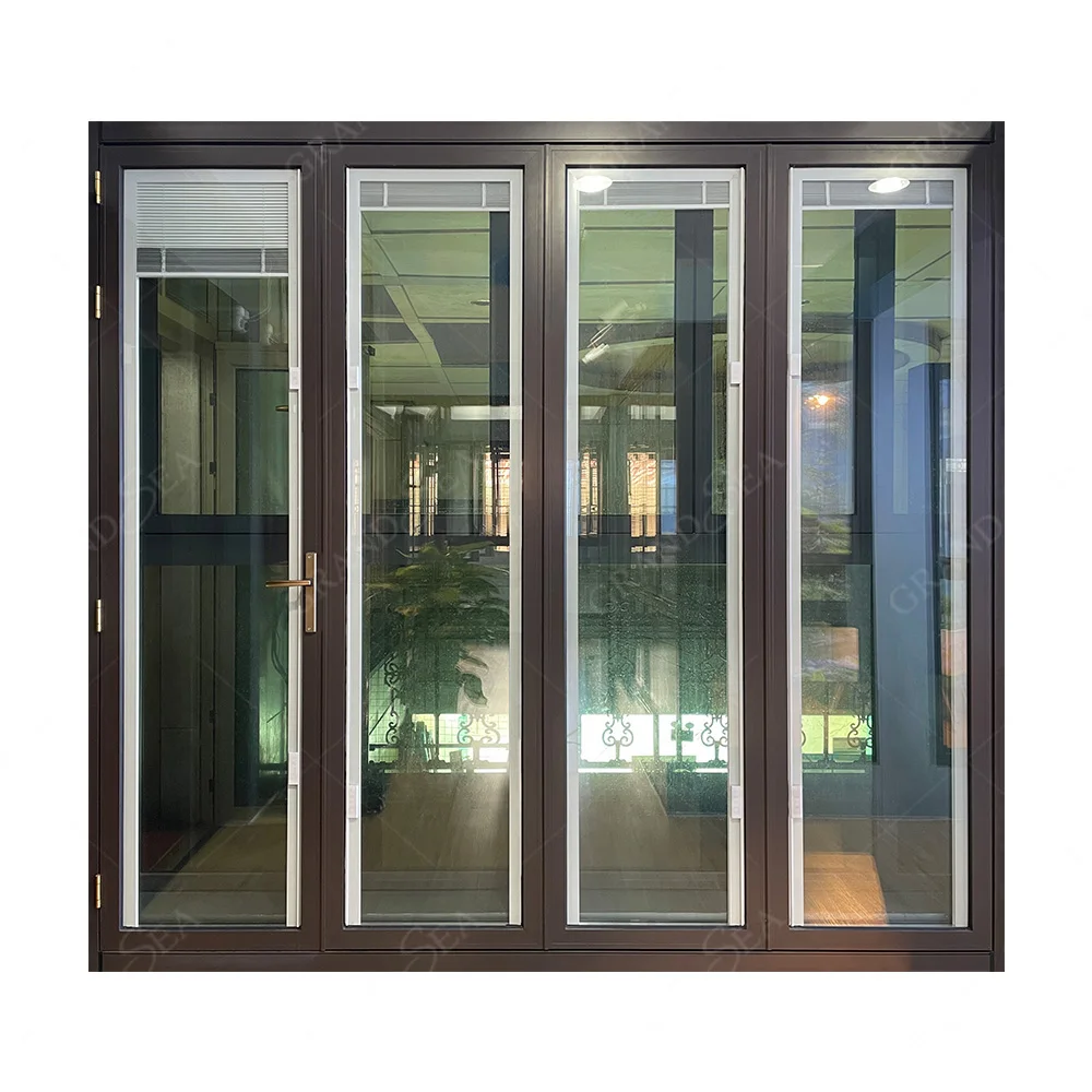 Large landscape full opening exterior balcony aluminum folding door double glazed build with magnetic blinds