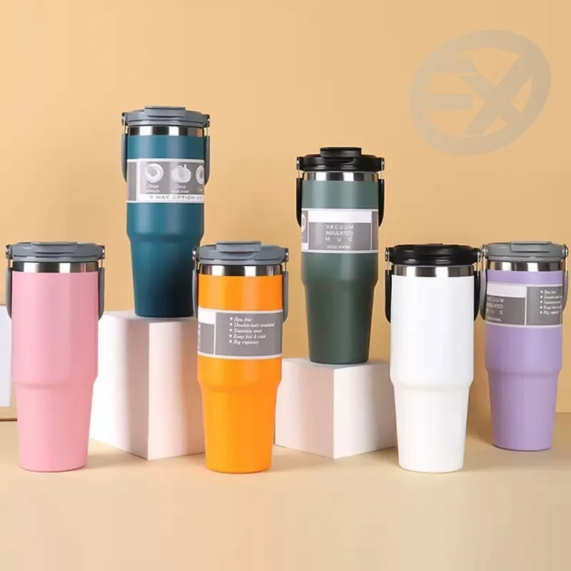 1 قطعة بهلوان فراغ مع غطاء الفولاذ المقاوم للصدأ زجاجة ماء محمولة مع مقبض المبهر معزول بهلوان حمل مقبض 20/40 أوقية