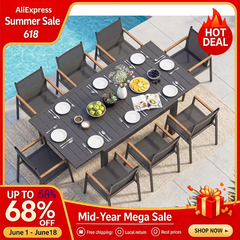 

Aluminum Patio Dining Table Set for 8 Person Expandable Outdoor Table and 8 Chairs with Textilene Fabric amp HDPS Armrest,Custom