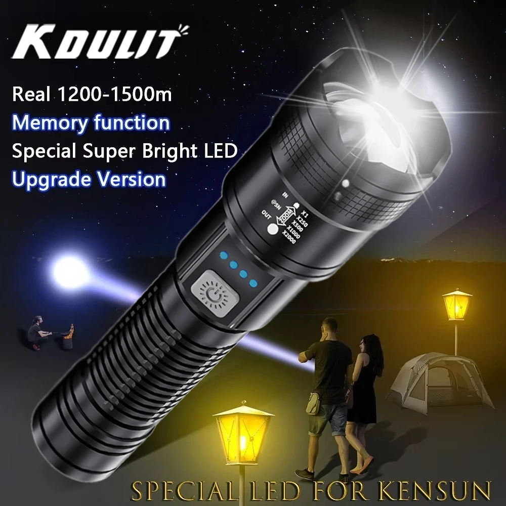 Super Bright LED Flashlight with Built-in 1200mAh Battery Charging Outdoor Camping Lighting Torch Night Fishing Hunting Lantern