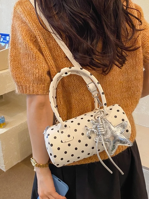  Polka Dot Crossbody Bag Women's Stylish Versatile round Cylinder Handbag Trendy Shoulder Bag for Young Casual Use