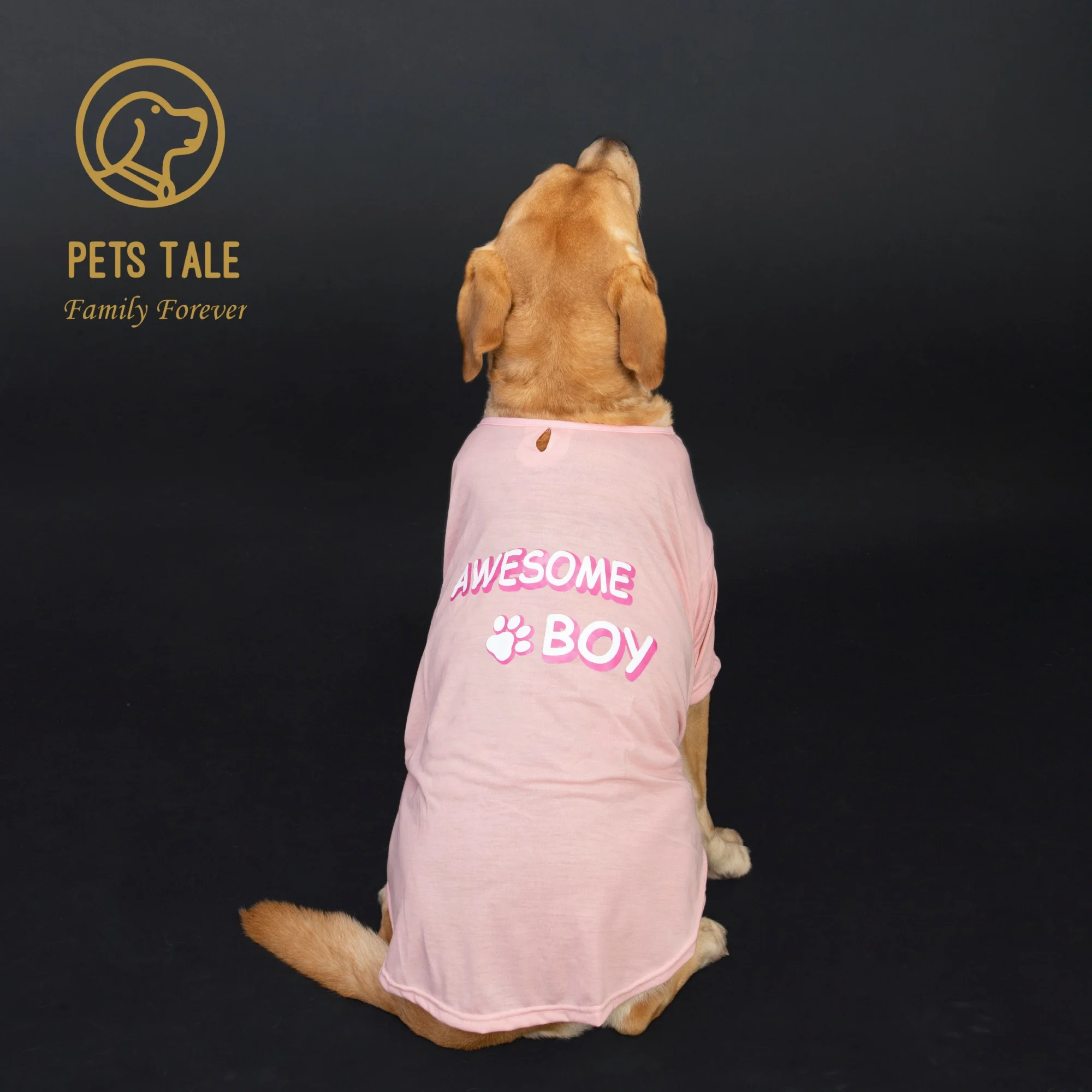 Doggy Awesome Boy Printed Short Sleeve T-shirt with Leash Hole Design - Available in Three Colors