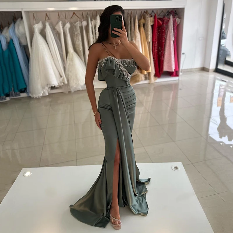 

Thinyfull Sexy Mermaid Prom Evening Dresses Spaghetti Straps Beading Night Dress Saudi Arabia Cocktail Party Gown Custom Size