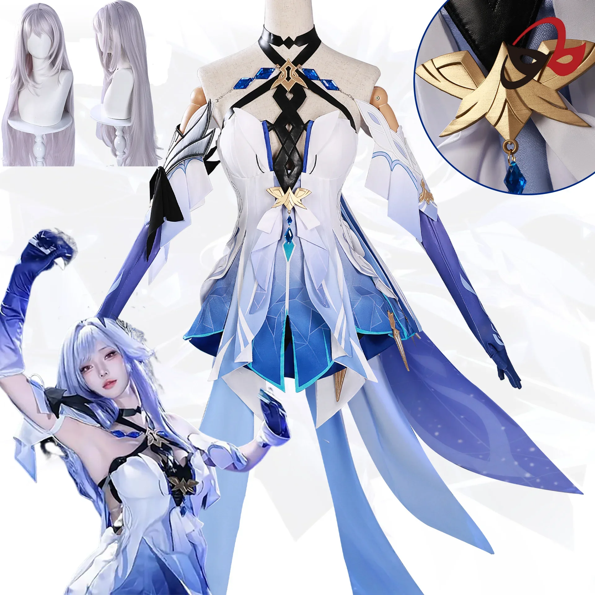 

Skirk Genshin Adult Cosplay Costume Carnival Uniform Wig Set for Women Halloween Party Anime Masquerade Game Character Outfit