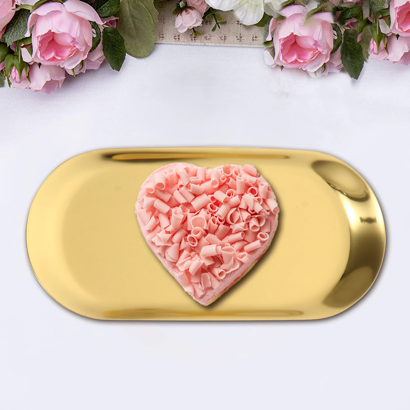 

2Pcs Storage Tray Stainless Steel Gold Plated Oval Plates for Jewelry Display Fruit Tray Sundries Holder Manicure Tools Dessert