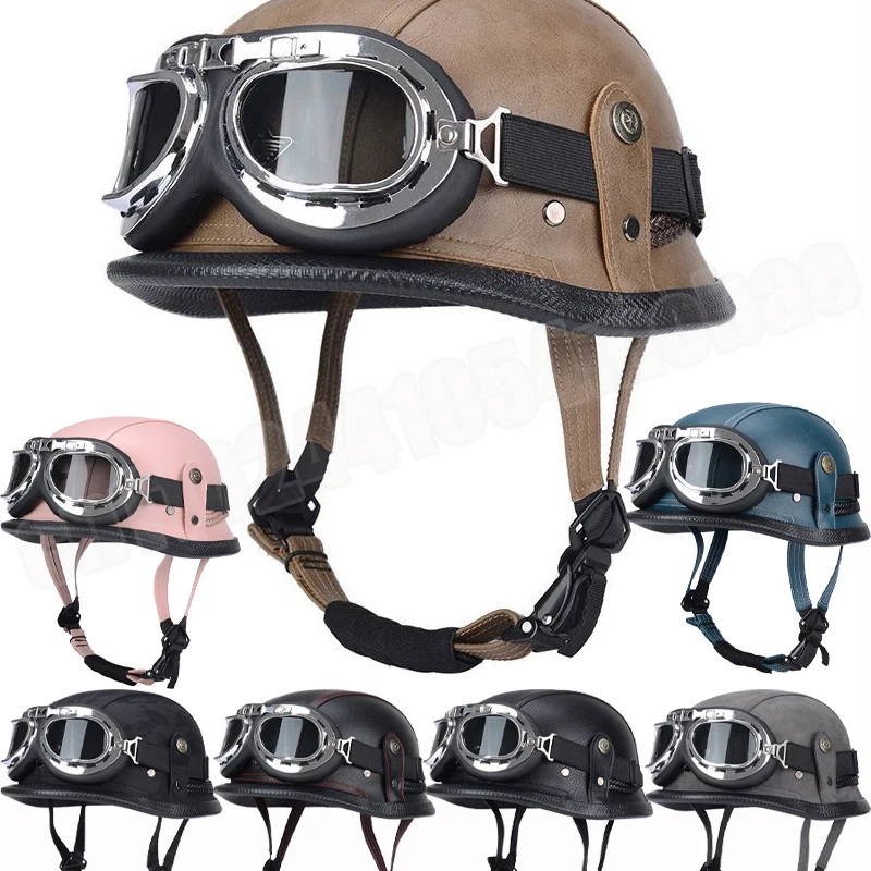 

Vintage Motorcycle Half Helmet Leather Half Cover Summer Women's Safety Helmet Wear Goggles Casco Moto Cascos Para Moto