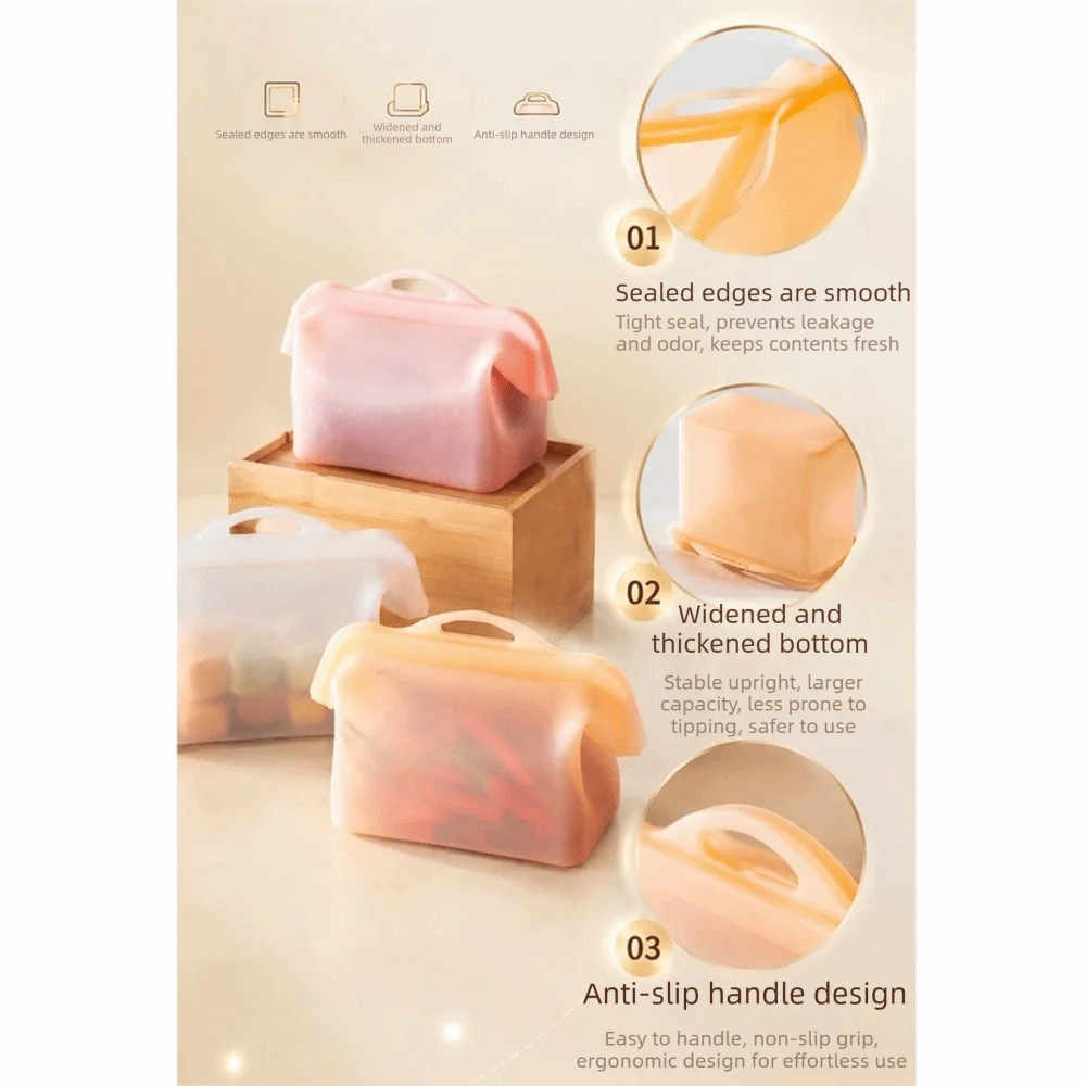 Leak Proof Silicone Food Storage Bags High-Temperature Odor-Proof Fresh Keeping Pouch Multi-functional with Handle