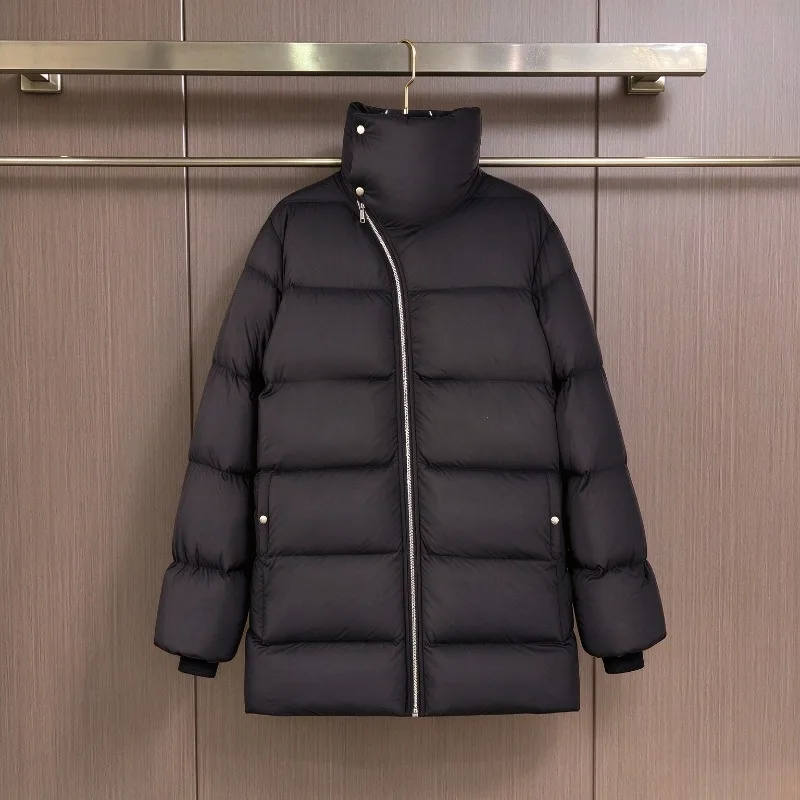 High Street Slant Zipper Warm Long Down Jacket Coat Winter Thick Outerwear Dark Aesthetic Casual Fashion Jackets